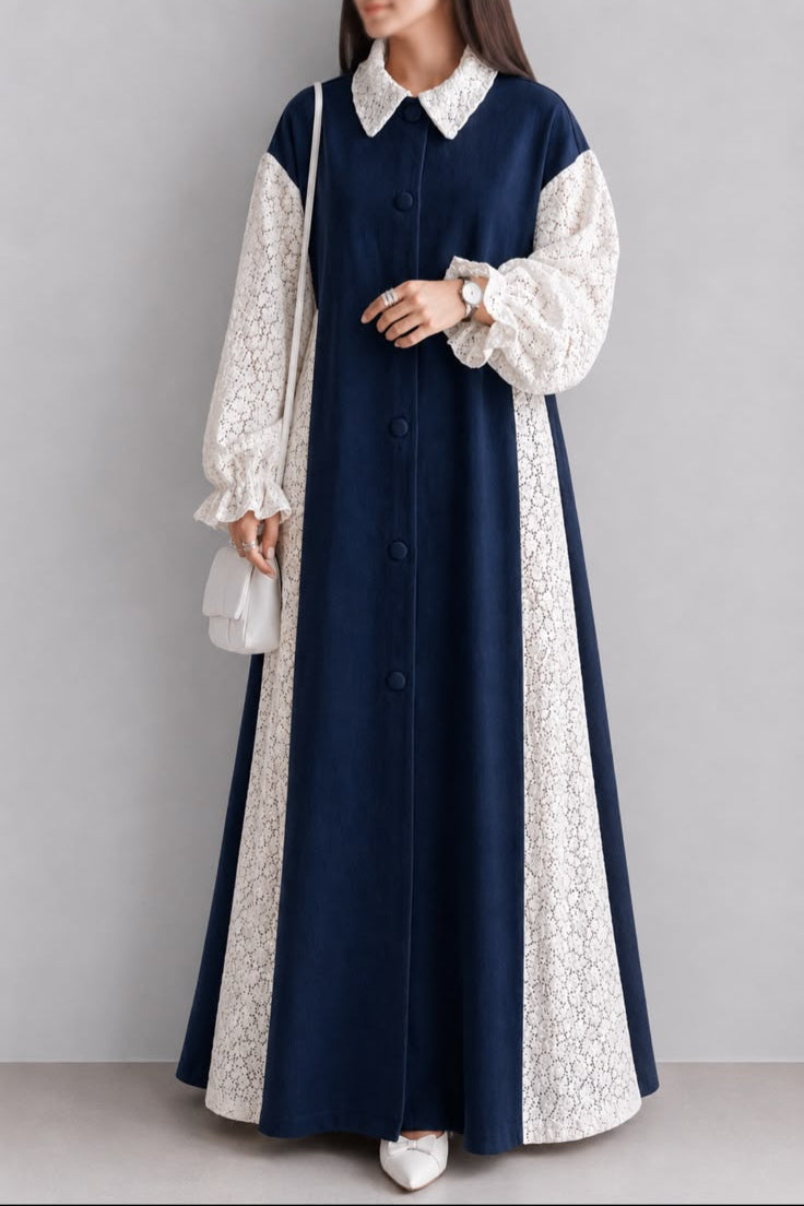 DENIM CROCHET PANEL MAXI GOWN