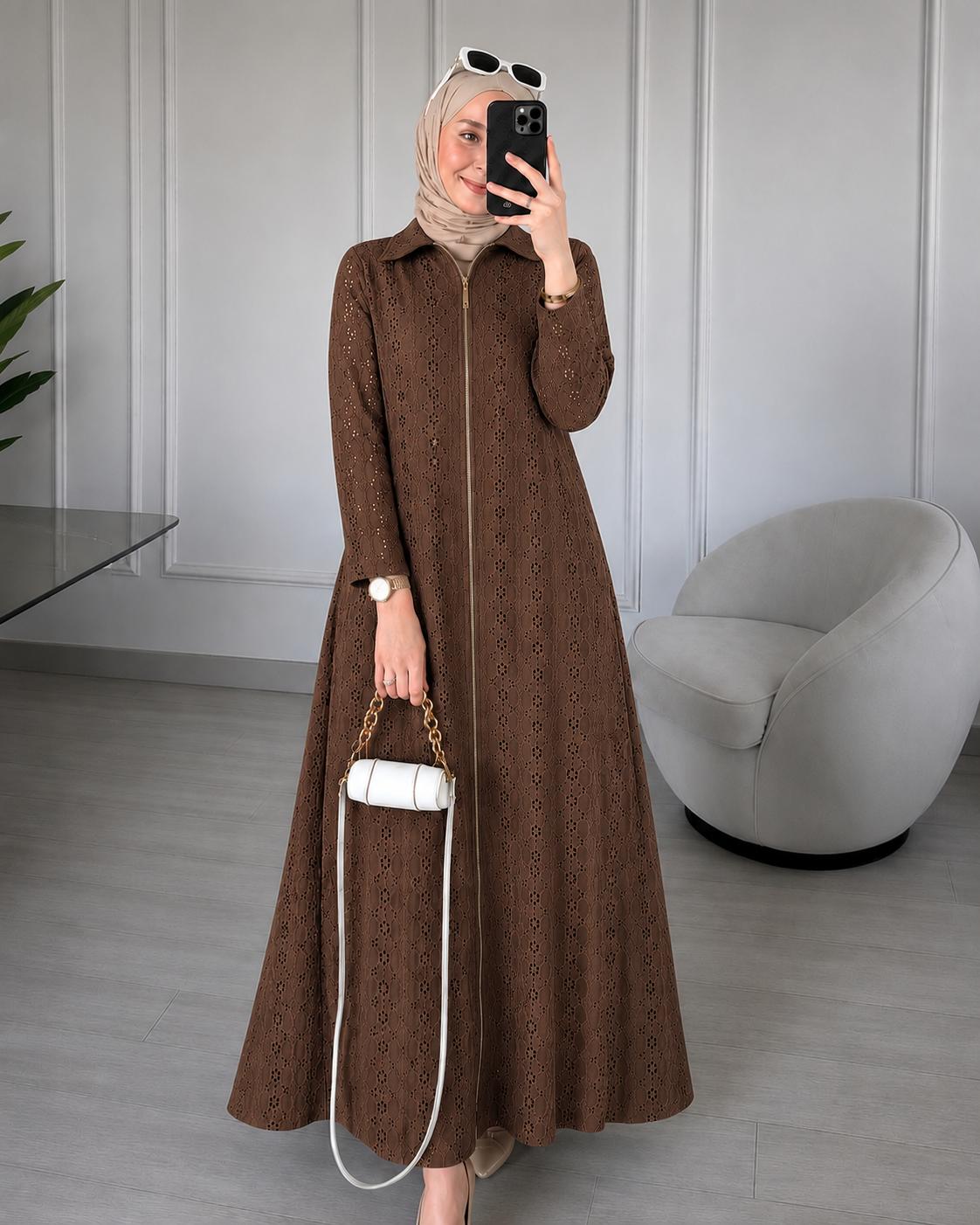 HACOBA DENIM ZIP-FRONT FLARE GOWN
