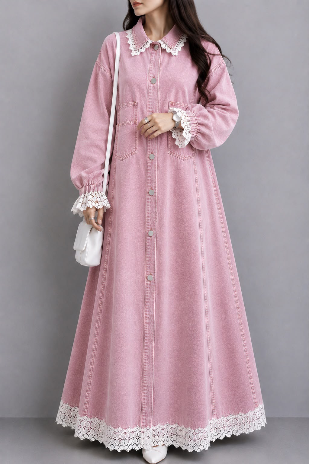 THE SAPPHIRE LACE-BORDER DENIM GOWN