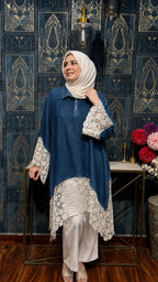 DENIM CROCHET PANEL TUNIC SET