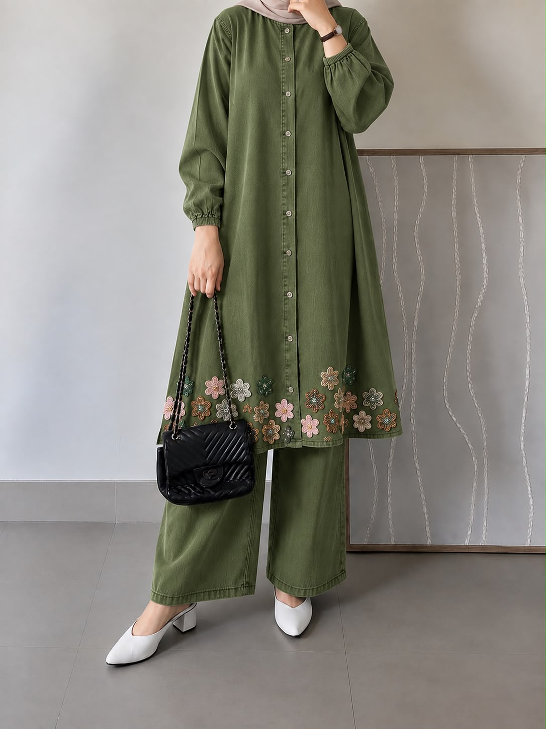 DENIM BEADED BLOOM CO-ORD SET
