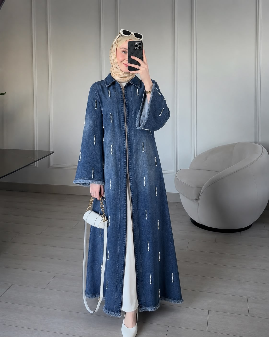 DENIM GLIMMER – HAND-BEADED ZIP GOWN