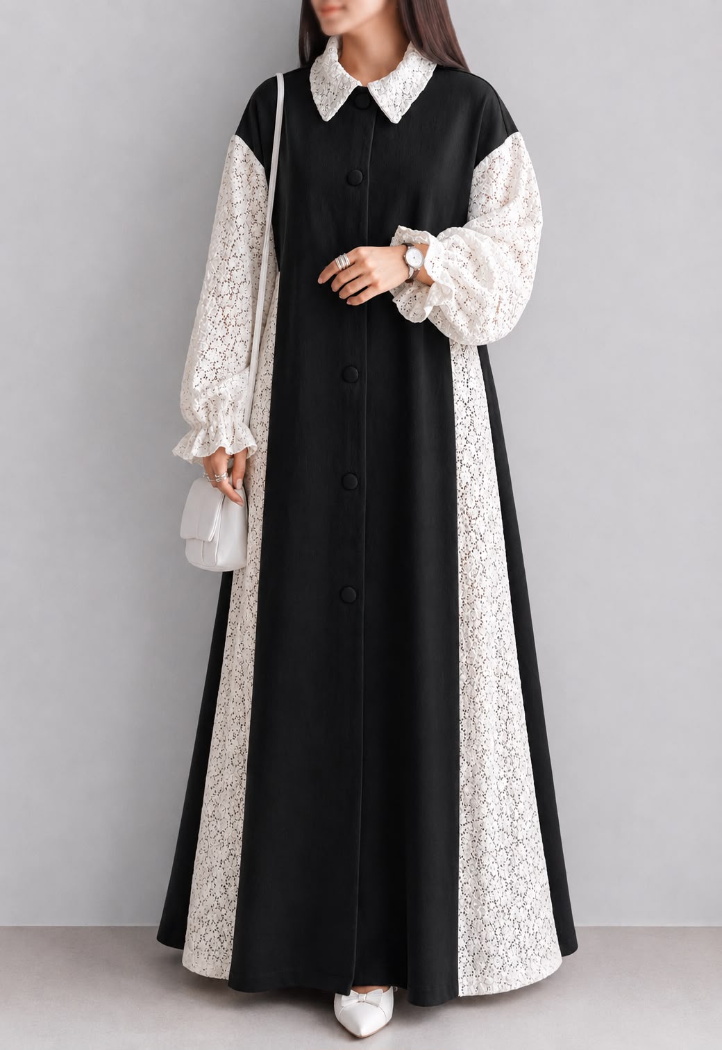 DENIM CROCHET PANEL MAXI GOWN